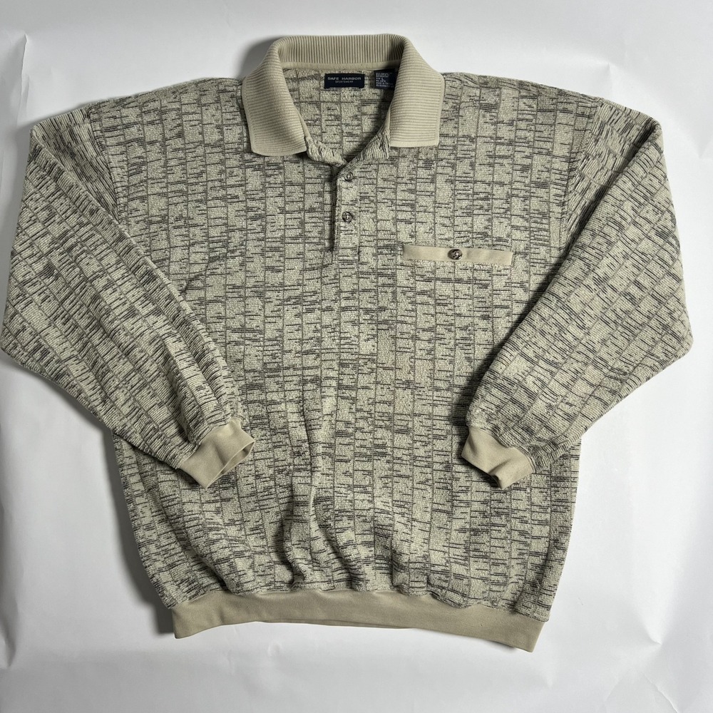 Safe Harbor Mens Large Shirt Polo Sweatshirt Sweater Pullover Collar Casual Prep
